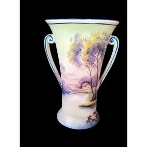 vintage Noritake Morimura Brothers Art Nouveau Double Handled Hand Painted Vase